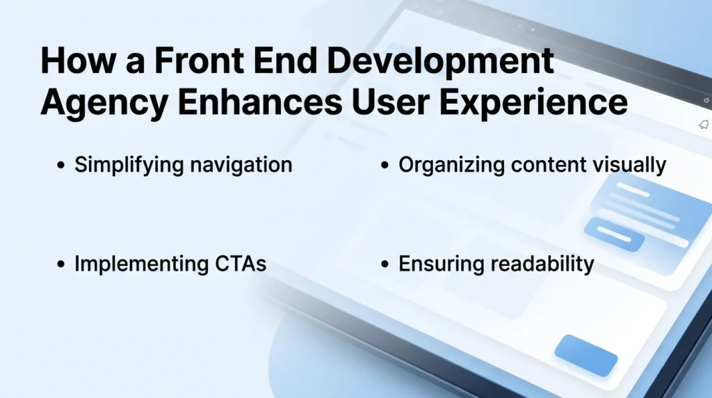 How a Front End Development Agency Enhances User Experience User experience is more than a buzzword—it directly impacts customer satisfaction and retention. A front end development agency focuses on Simplifying navigation so users can find what they need quickly. Organizing content in a visually appealing and logical manner. Implementing call-to-action buttons that guide users toward desired actions. Ensuring readability with proper fonts, spacing, and color contrast. By prioritizing these elements, a professional agency ensures that visitors stay longer on the site and engage meaningfully with the content.