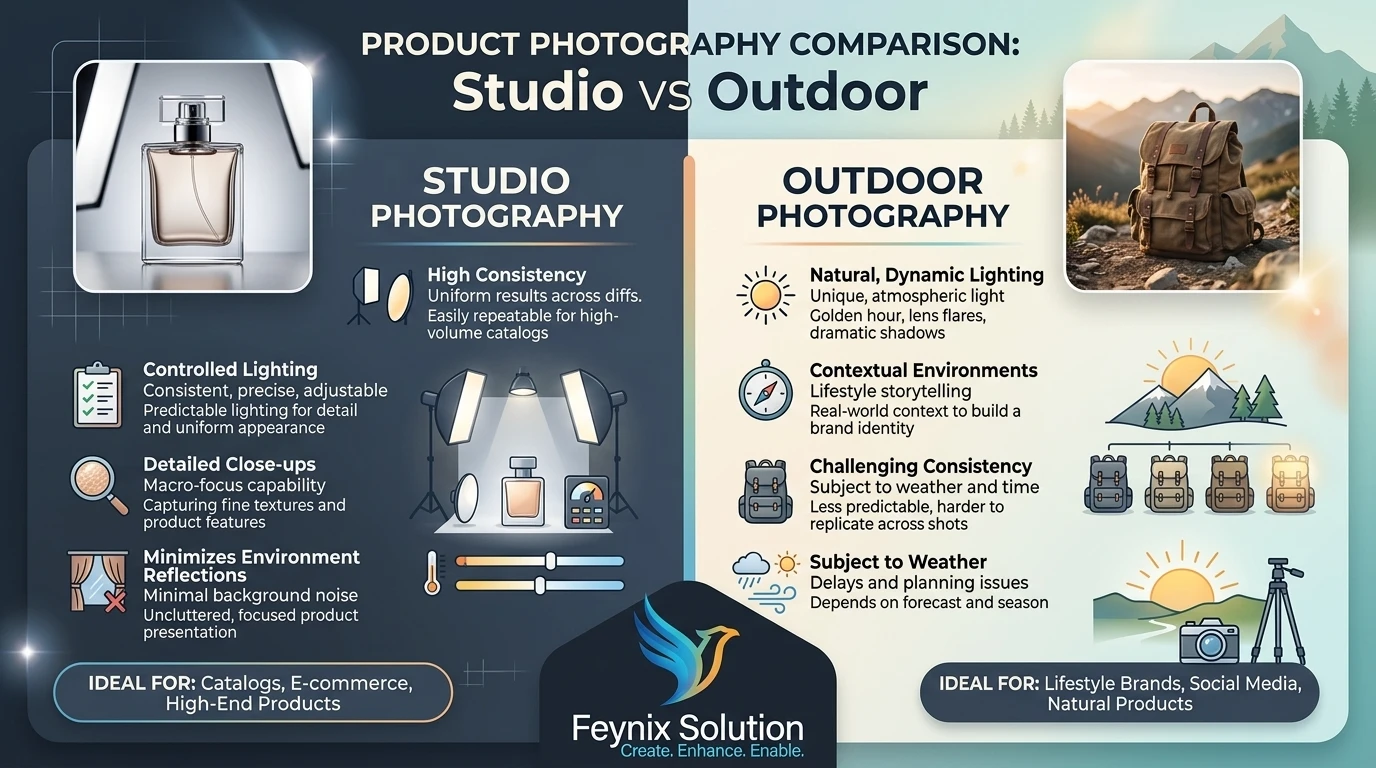 Product Photography Studio vs Outdoor Product Photography